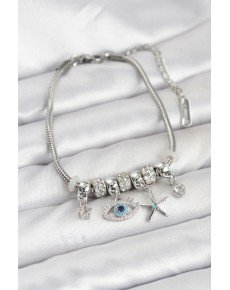 Brass Silver Color Eye Model Charm Women's Bracelet