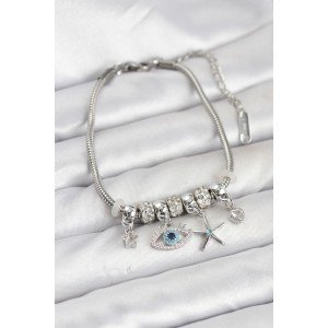Brass Silver Color Eye Model Charm Women's Bracelet
