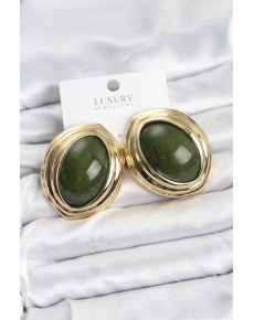 Brass Green Almond Model Vintage Gold Women's Earrings Brass Green Almond Model Vintage Gold Women's Earrings