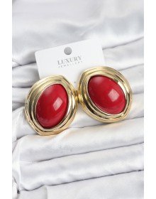 Brass Red Almond Model Vintage Gold Women's Earrings