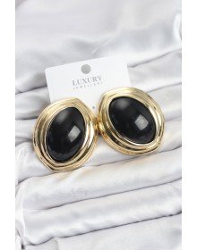 Brass Black Almond Model Vintage Gold Women's Earrings