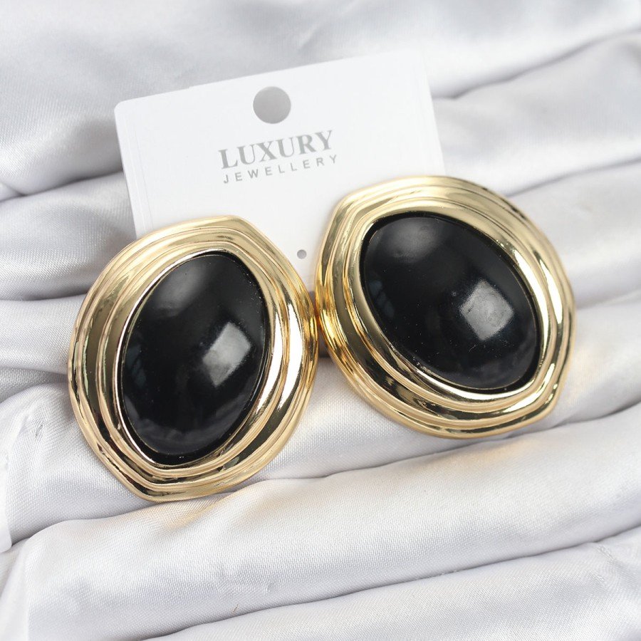 Brass Black Almond Model Vintage Gold Women s Earrings