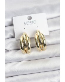 Gold Color Brass Half Ring Model Women's Earrings