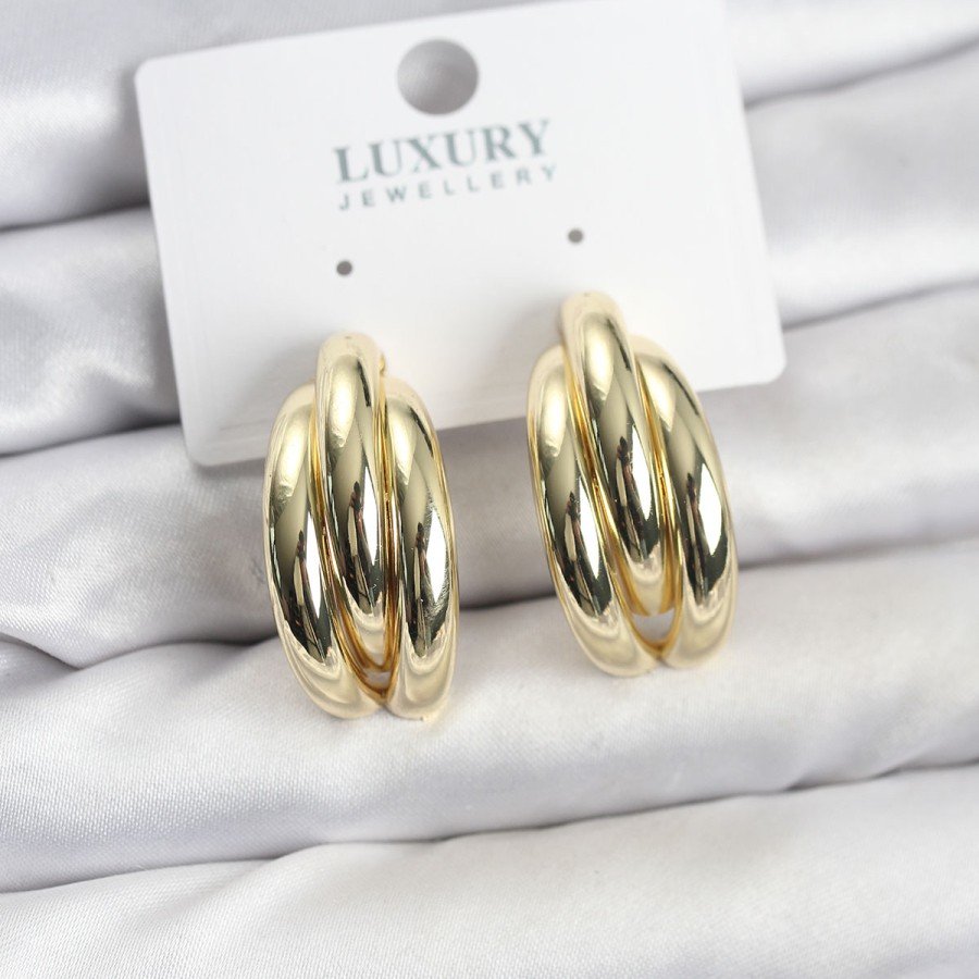 Gold Color Brass Half Ring Model Women s Earrings
