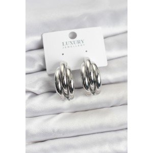 Silver Color Brass Half Ring Model Women's Earrings Silver Color Brass Half Ring Model Women's Earrings