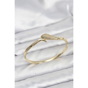 Brass Zircon Stone Snake Model Women's Handcuff Bracelet