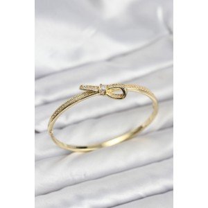 Brass Gold Color Zircon Stone Bow Model Women's Handcuff Bracelet Brass Gold Color Zircon Stone Bow Model Women's Handcuff Bracelet