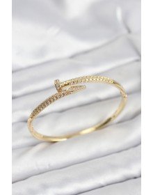 Brass Gold Color Zircon Stone Nail Model Women's Handcuff Bracelet