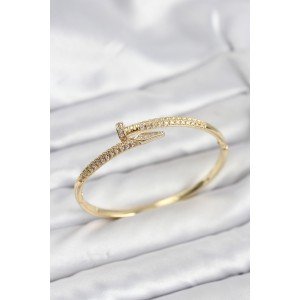 Brass Gold Color Zircon Stone Nail Model Women's Handcuff Bracelet