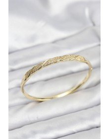 Brass Gold Color Zircon Stone Model Women's Handcuff Bracelet