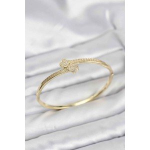 Brass Gold Color Zircon Stone Clover Model Women's Handcuff Bracelet Brass Gold Color Zircon Stone Clover Model Women's Handcuff Bracelet