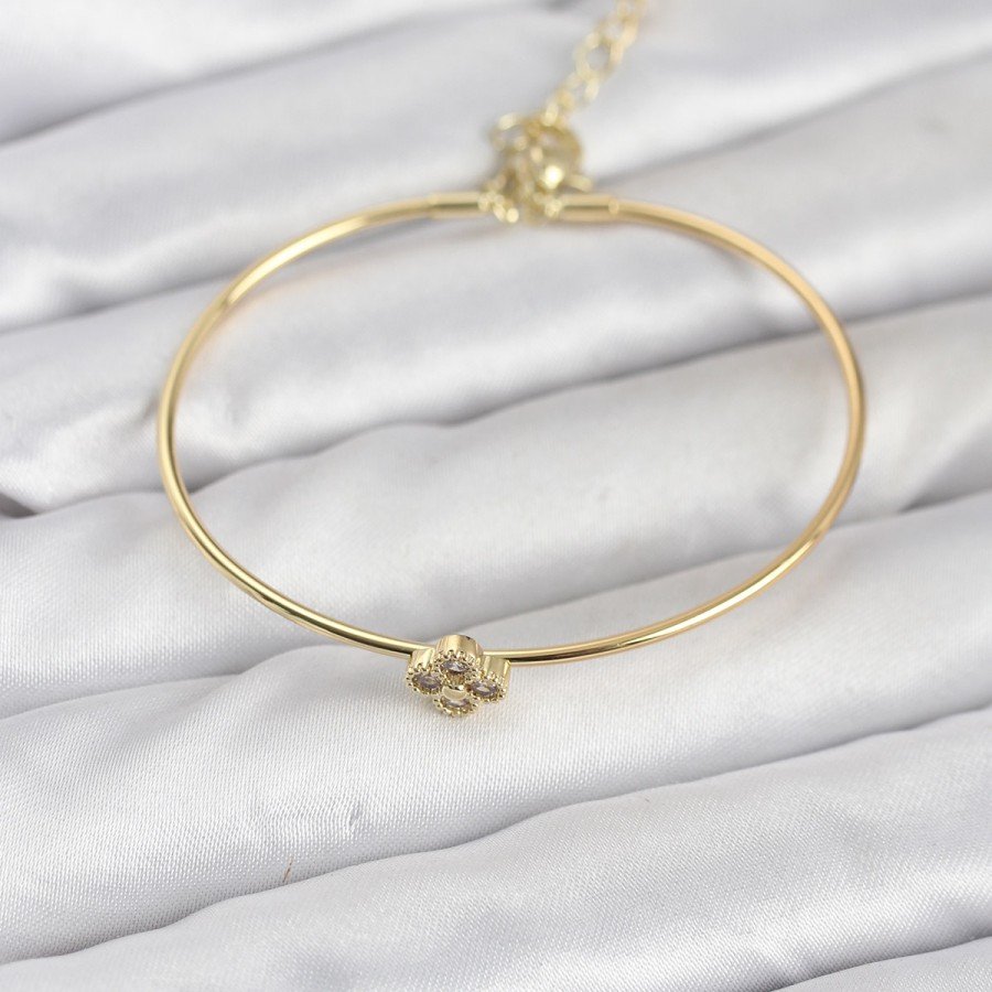 Zircon Stone Clover Model Gold Color Women s Bracelet