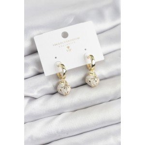 Brass Gold Color Ball Model Enameled Hoop Women's Earrings