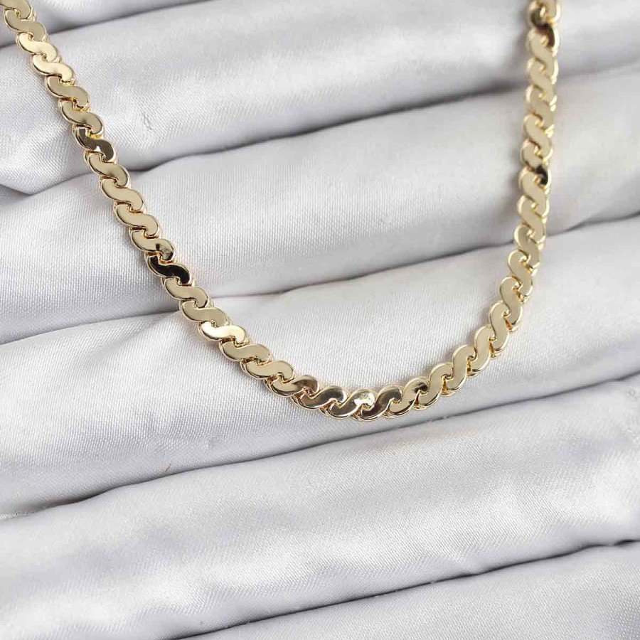 Brass Gold Color Flat Chain Women s Necklace