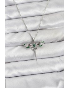 316L Steel Chain Silver Color Dragonfly Model Zircon Stone Women's Necklace