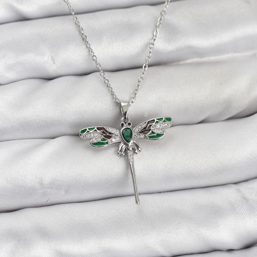 316L Steel Chain Silver Color Dragonfly Model Zircon Stone Women s Necklace