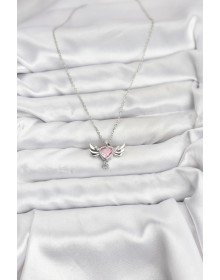 316L Steel Chain Silver Color Winged Heart Model Zircon Stone Women's Necklace