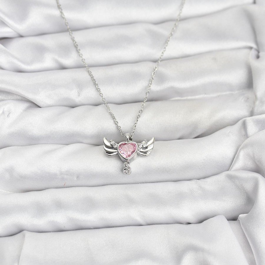 316L Steel Chain Silver Color Winged Heart Model Zircon Stone Women s Necklace