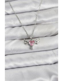 316L Steel Chain Silver Color Winged Heart Model Zircon Stone Women's Necklace