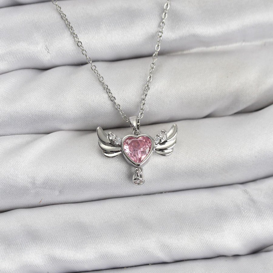 316L Steel Chain Silver Color Winged Heart Model Zircon Stone Women s Necklace