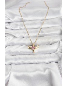 316L Steel Chain Gold Color Winged Heart Model Zircon Stone Women's Necklace