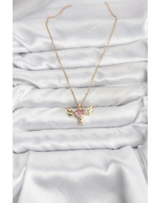 316L Steel Chain Gold Color Winged Heart Model Zircon Stone Women's Necklace 316L Steel Chain Gold Color Winged Heart Model Zircon Stone Women's Necklace