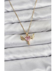 316L Steel Chain Gold Color Winged Heart Model Zircon Stone Women's Necklace