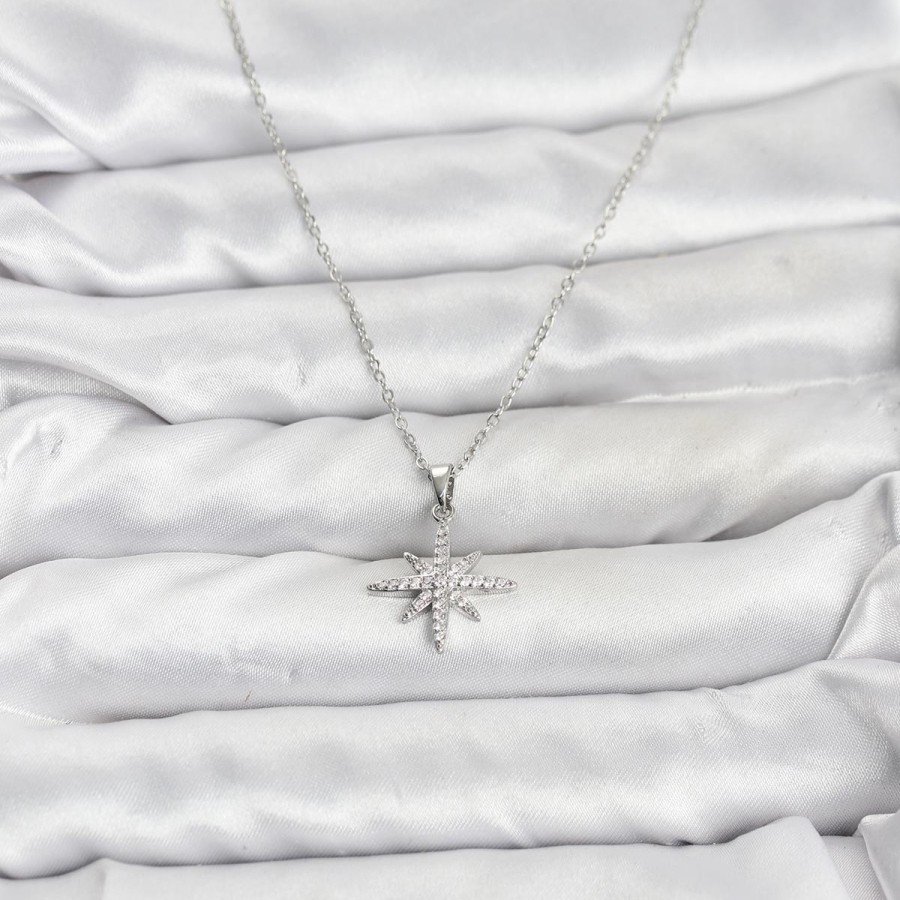 316L Steel Chain Silver Color Polar Star Model Zircon Stone Women s Necklace 316L Steel Chain Silver Color Polar Star Model Zircon Stone Women s Necklace