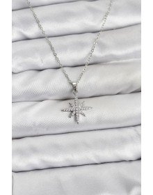 316L Steel Chain Silver Color Pole Star Model Zircon Stone Women's Necklace