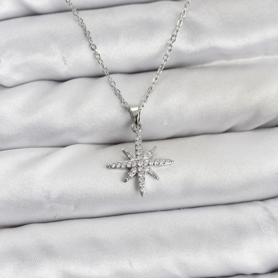 316L Steel Chain Silver Color Polar Star Model Zircon Stone Women s Necklace 316L Steel Chain Silver Color Polar Star Model Zircon Stone Women s Necklace