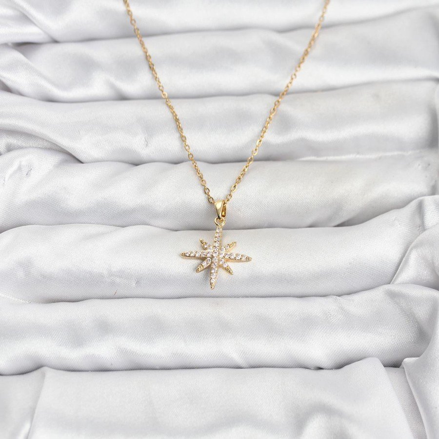 316L Steel Chain Gold Color Pole Star Model Zircon Stone Women s Necklace 316L Steel Chain Gold Color Pole Star Model Zircon Stone Women s Necklace