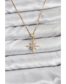 316L Steel Chain Gold Color Pole Star Model Zircon Stone Women's Necklace