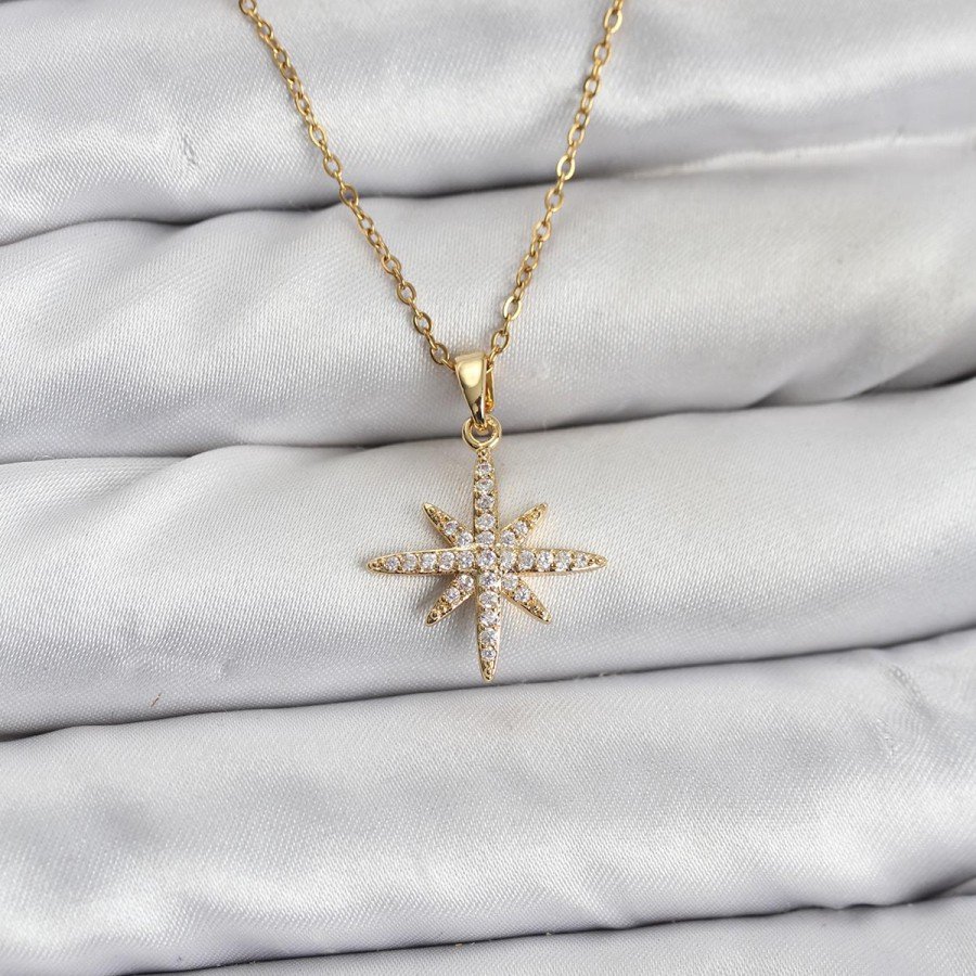 316L Steel Chain Gold Color Pole Star Model Zircon Stone Women s Necklace 316L Steel Chain Gold Color Pole Star Model Zircon Stone Women s Necklace