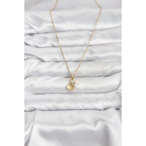 316L Steel Chain Gold Color Seashell and Starfish Model Zircon Stone Women's Necklace 316L Steel Chain Gold Color Seashell and Starfish Model Zircon Stone Women's Necklace