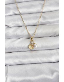 316L Steel Chain Gold Color Seashell and Starfish Model Zircon Stone Women's Necklace