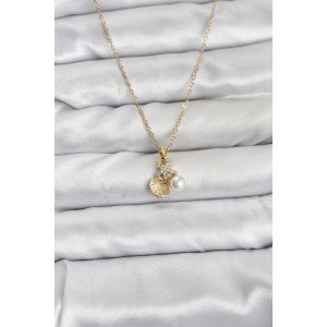 316L Steel Chain Gold Color Seashell and Starfish Model Zircon Stone Women's Necklace