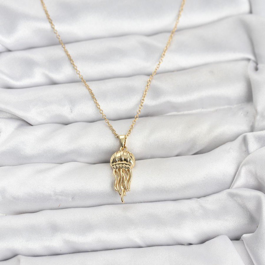 316L Steel Chain Gold Color Jellyfish Model Zircon Stone Women s Necklace