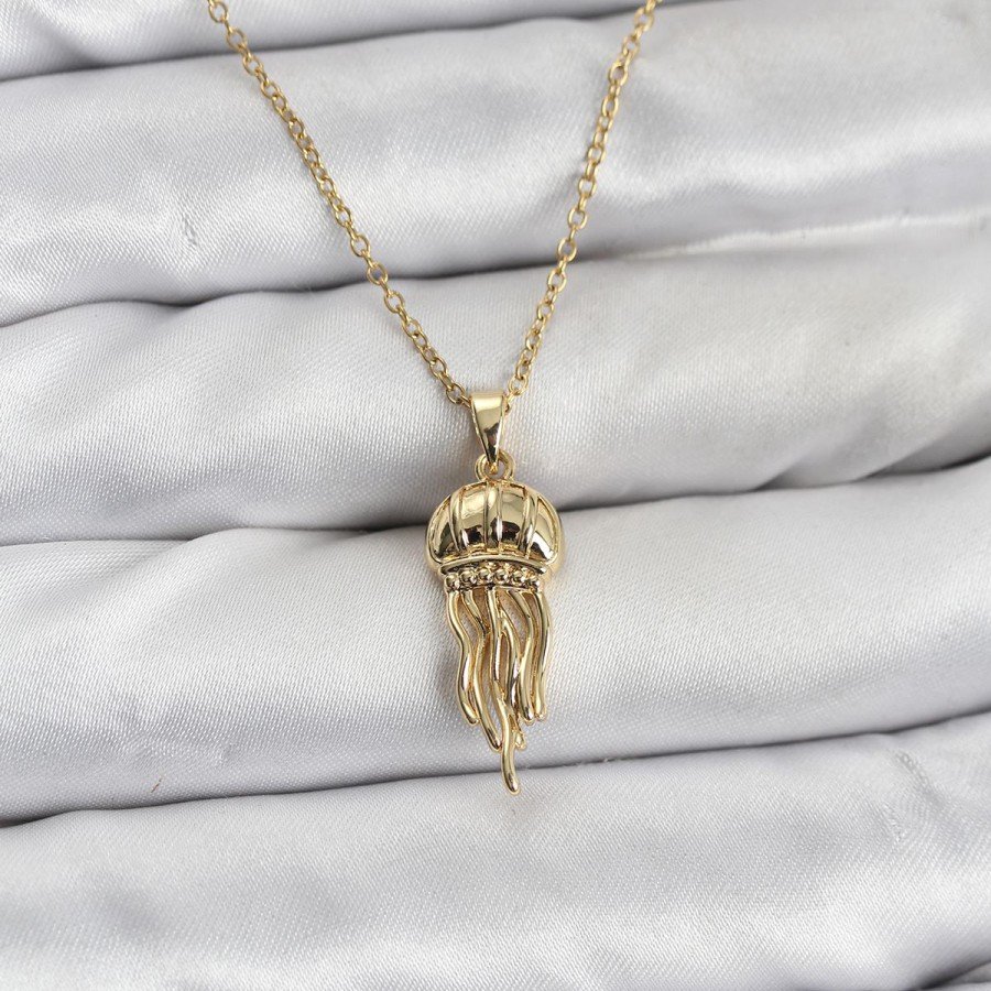 316L Steel Chain Gold Color Jellyfish Model Zircon Stone Women s Necklace