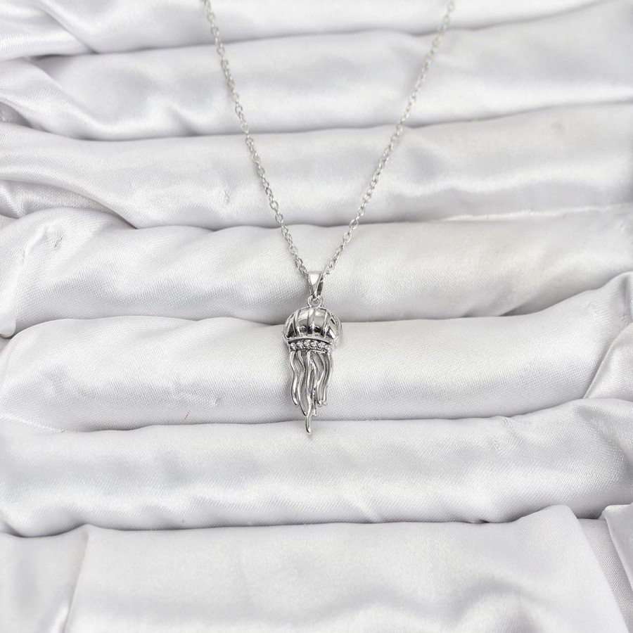 316L Steel Chain Silver Color Jellyfish Model Zircon Stone Women s Necklace