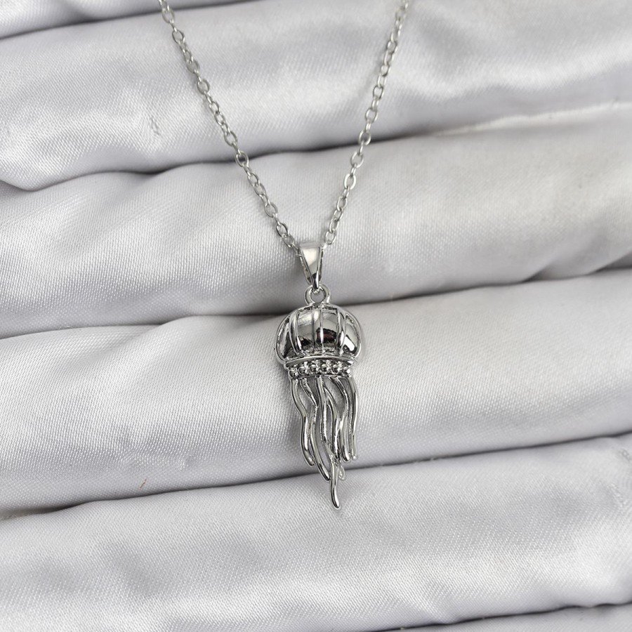 316L Steel Chain Silver Color Jellyfish Model Zircon Stone Women s Necklace