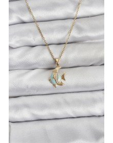 316L Steel Chain Gold Color Fish Model Zircon Stone Women's Necklace