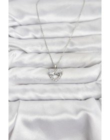 316L Steel Chain Silver Color Heart and Bow Model Zircon Stone Women's Necklace
