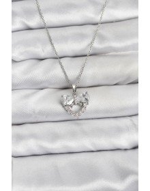 316L Steel Chain Silver Color Heart and Bow Model Zircon Stone Women's Necklace