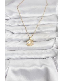316L Steel Chain Gold Color Oyster Pearl Model Zircon Stone Women's Necklace