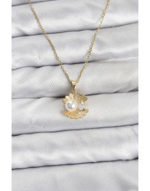 316L Steel Chain Gold Color Oyster Pearl Model Zircon Stone Women's Necklace