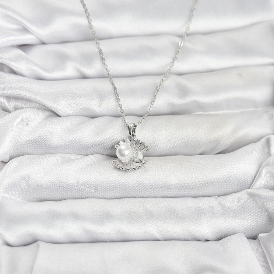 316L Steel Chain Silver Color Oyster Pearl Model Zircon Stone Women s Necklace