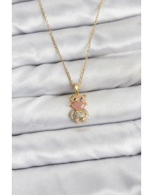 316L Steel Chain Gold Color Teddy Bear Model Zircon Stone Women's Necklace