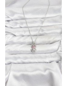 316L Steel Chain Silver Color Teddy Bear Model Zircon Stone Women's Necklace