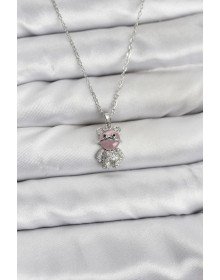 316L Steel Chain Silver Color Teddy Bear Model Zircon Stone Women's Necklace
