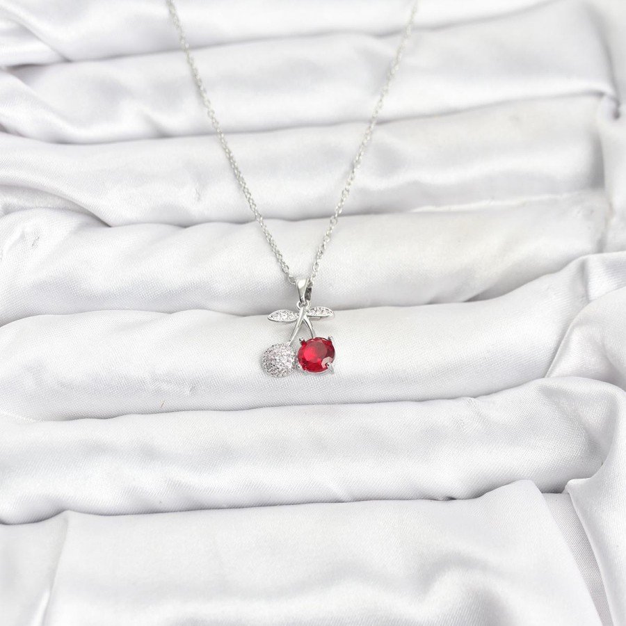 316L Steel Chain Silver Color Cherry Model Zircon Stone Women s Necklace